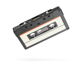 Retro old audio tape cassette isolated on white