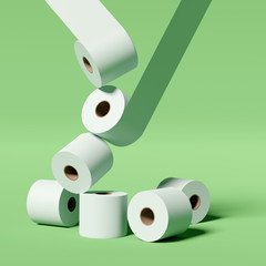 Rolls of tissue toilet paper stacked up, Coronavirus covid-19 panic buying 3d illustration concept