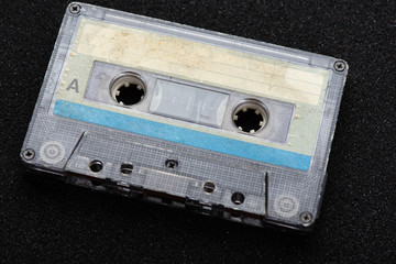 Audio tape cassette close-up. Old technology concept