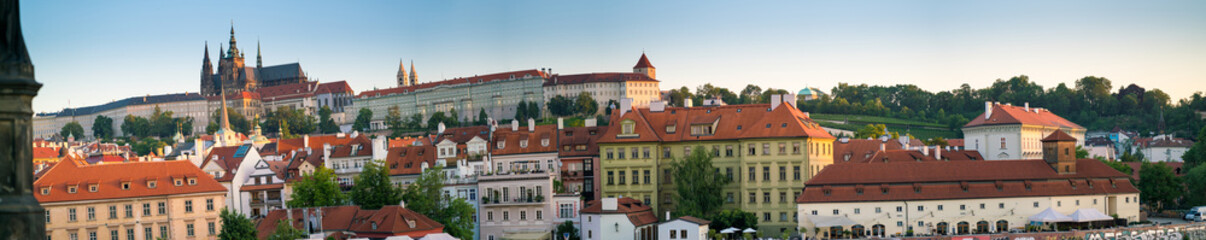 Naklejka na ściany i meble Prague day panorama and reflection in the river