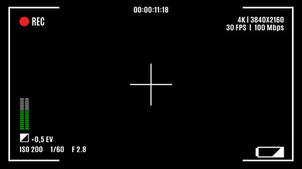 Camera recording screen, viewfinder on black background