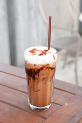 Iced Mocha Coffee in glass on the table
