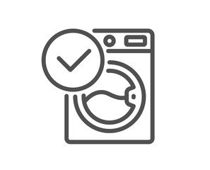 Washing machine line icon. Wash laundry sign. Washable cleaner symbol. Quality design element. Editable stroke. Linear style washing machine icon. Vector