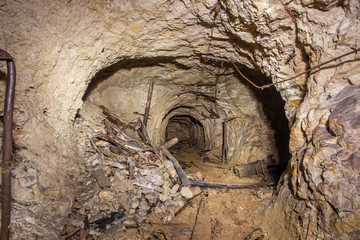 Underground abandoned bauxite mine tunnel