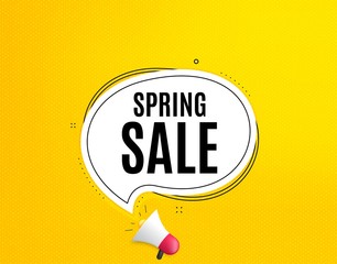 Spring Sale. Megaphone banner with chat bubble. Special offer price sign. Advertising Discounts symbol. Loudspeaker with speech bubble. Spring sale promotion text. Social Media banner. Vector