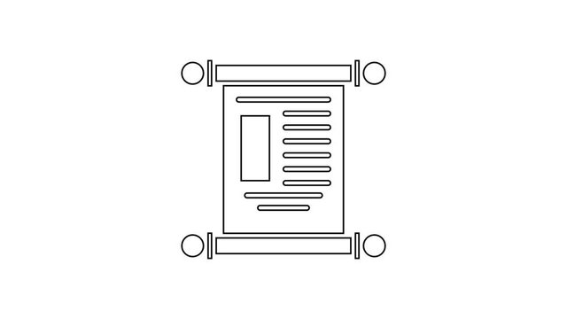 Black line Decree, paper, parchment, scroll icon icon isolated on white background. Chinese scroll. 4K Video motion graphic animation