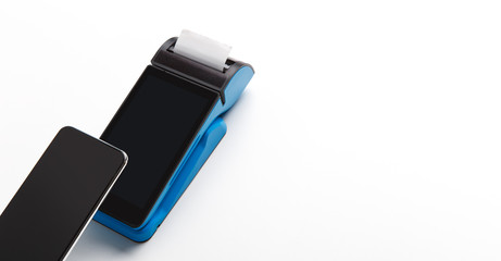 Obraz premium Payments contactless, NFC technology, white background, panorama