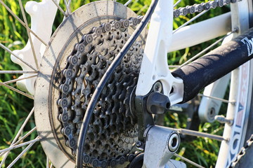 Mountainbike / MTB Kassette / Ritzelpaket mit Fahrradkette am Hinterrad