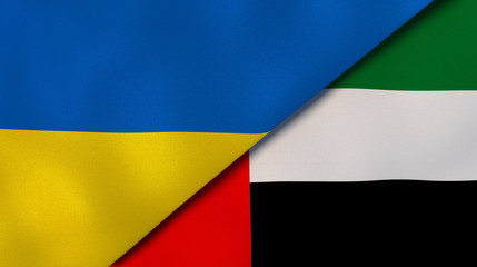 Fototapeta premium The flags of Ukraine and United Arab Emirates. News, reportage, business background. 3d illustration