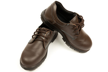 Shoes safety isolated on white background. Oil and acid resistant shoes. Safety boots  isolated on white background. Work Boots for industry.