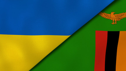 The flags of Ukraine and Zambia. News, reportage, business background. 3d illustration
