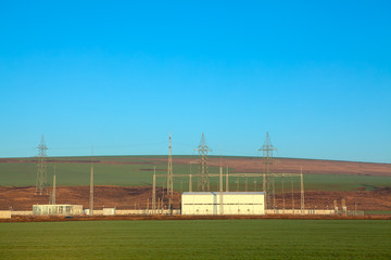Fototapeta na wymiar electricity transmission substation , distribution electric substation