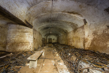 Underground abandoned bauxite ore mine tunnel with concrete lining
