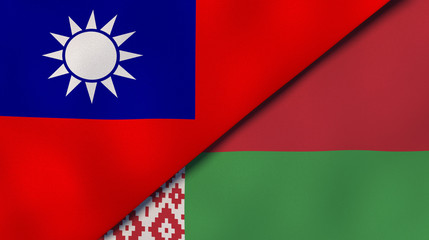 The flags of Taiwan and Belarus. News, reportage, business background. 3d illustration