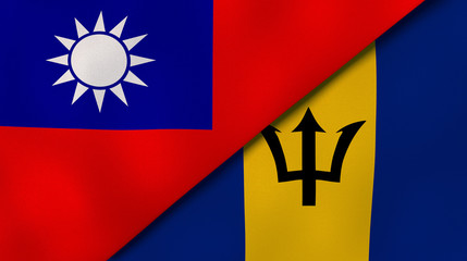 The flags of Taiwan and Barbados. News, reportage, business background. 3d illustration