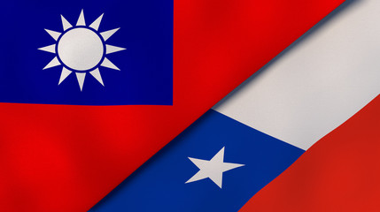 The flags of Taiwan and Chile. News, reportage, business background. 3d illustration