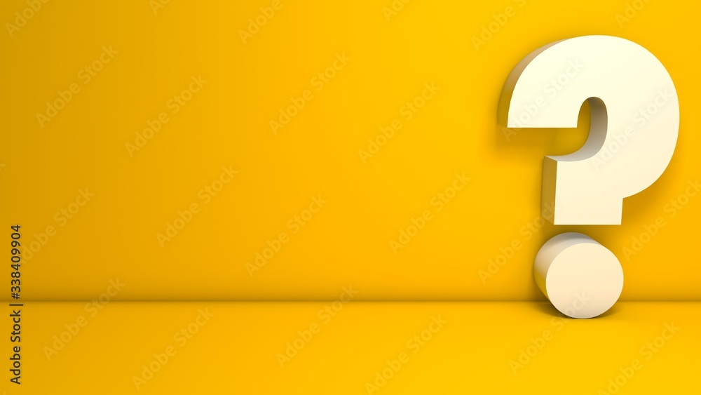 Fototapete isolated 3d rendering question mark on yellow background with space for text
