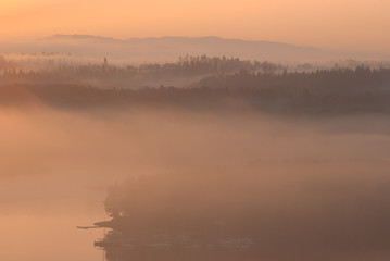 Obraz na płótnie Canvas autumn foggy morning in bieszczady mountains
