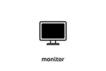 Monitor pc computer smart icon vector black and white simple isolated design element for web infographic 