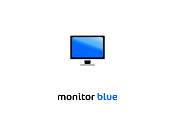 Monitor pc computer smart icon vector black with turquoise screen simple isolated on white background design element for web infographic 