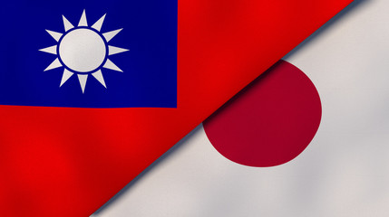 The flags of Taiwan and Japan. News, reportage, business background. 3d illustration