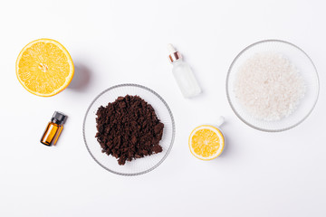 Ingredients for homemade coffee body scrub