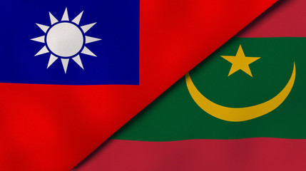 Fototapeta premium The flags of Taiwan and Mauritania. News, reportage, business background. 3d illustration