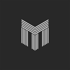 Monogram initials TM or MT letters logo, overlapping two letter M and T business card identity emblem, black and white offset parallel lines