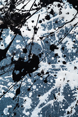 background graphic image. dripping. expression. color spill blemish. black and white . Vertical orientation. top view.