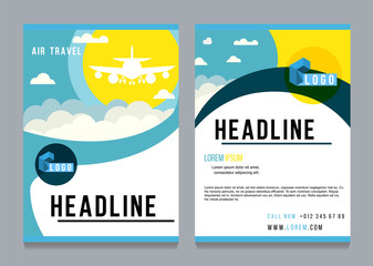 Colorful vector flat banners set. Quality design illustrations, elements and concept. Flying airplane.