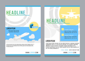 Colorful vector flat banners set. Quality design illustrations, elements and concept. Flying airplane.