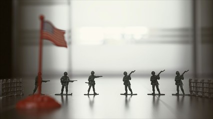 Figures of soldiers. Silhouette Of A Soldier Against Us Flag Background