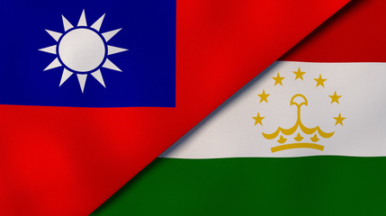 The flags of Taiwan and Tajikistan. News, reportage, business background. 3d illustration