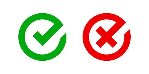 checkmark and x or confirm and deny circle icon button flat for apps and websites symbol, icon checkmark choice, checkbox button for choose, circle answer box for checklist, approval check sign button