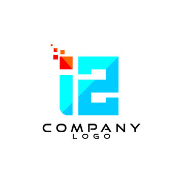 IZ, ZI, I2, 2I letter tech, ict, it logo design vector
