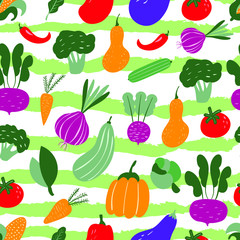 vegetables, food ,tasty hand drawn seamless pattern on white background. Concept for wallpaper, wrapping paper, cards