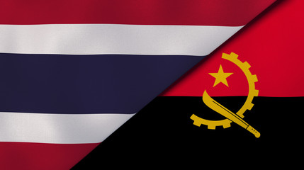 The flags of Thailand and Angola. News, reportage, business background. 3d illustration