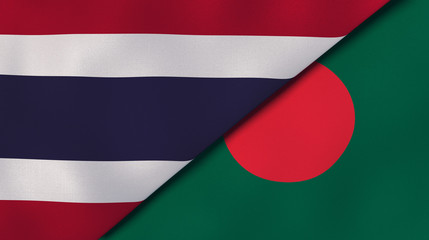 The flags of Thailand and Bangladesh. News, reportage, business background. 3d illustration