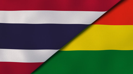 The flags of Thailand and Bolivia. News, reportage, business background. 3d illustration