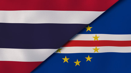 The flags of Thailand and Cape Verde. News, reportage, business background. 3d illustration