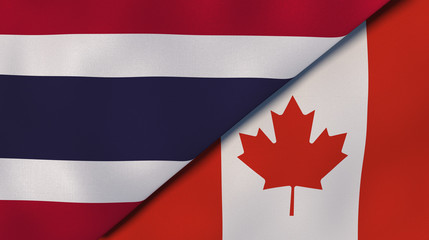 The flags of Thailand and Canada. News, reportage, business background. 3d illustration