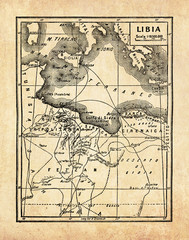 Ancient map of Lybia country in the Maghreb region in North Africa on the  Mediterranean Sea formed...