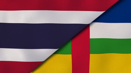The flags of Thailand and Central African Republic. News, reportage, business background. 3d illustration