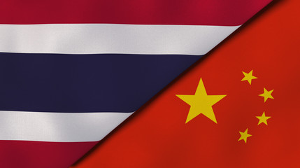 The flags of Thailand and China. News, reportage, business background. 3d illustration
