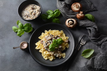 Creamy Mushroom Fettucini Alfredo pasta. Italian food 