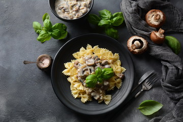 Creamy Mushroom Fettucini Alfredo pasta. Italian food 