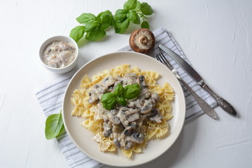 Creamy Mushroom Fettucini Alfredo pasta. Italian food 