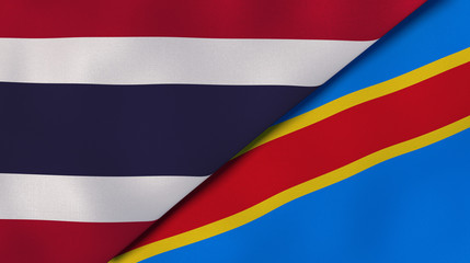 The flags of Thailand and DR Congo. News, reportage, business background. 3d illustration