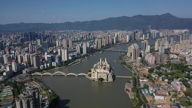 Aerial view of riverside landscape of Fuzhou city, Fujian Province,China