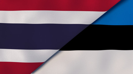 The flags of Thailand and Estonia. News, reportage, business background. 3d illustration